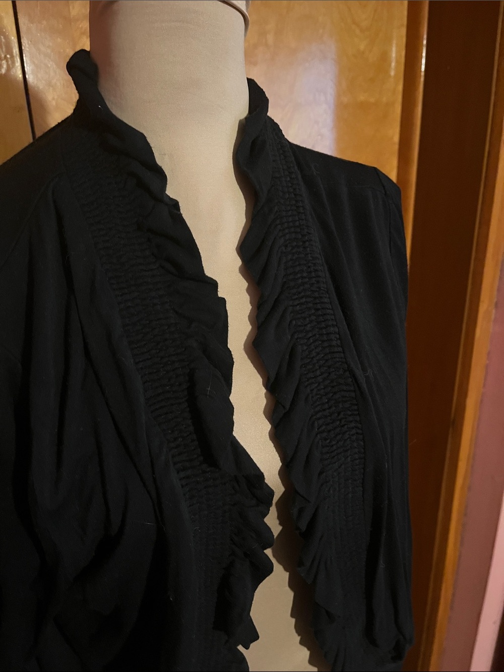 The Pyramid Collection Large Black Ruffled Cardigan - Picture 3 of 4